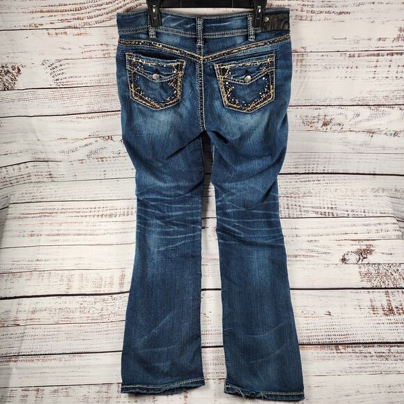 Silver Jeans Suki Mid Slim Boot W32 L33 Stretch Denim Jeans Embellished Bling - Picture 2 of 10